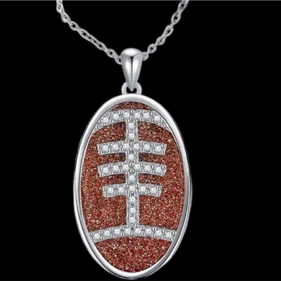 Elegant Silver and Brown Football Pendant Necklace and Earring Set - Picture 2 of 3